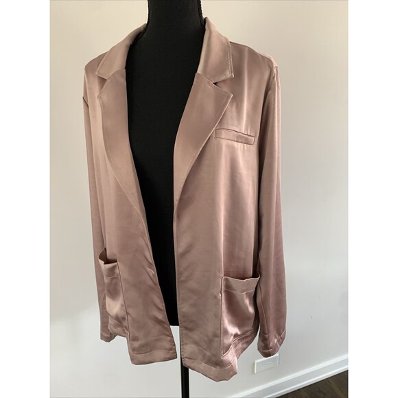 Porter Collective Metallic Pink Blazer Jacket Womens L Pockets Open Front - Picture 2 of 9